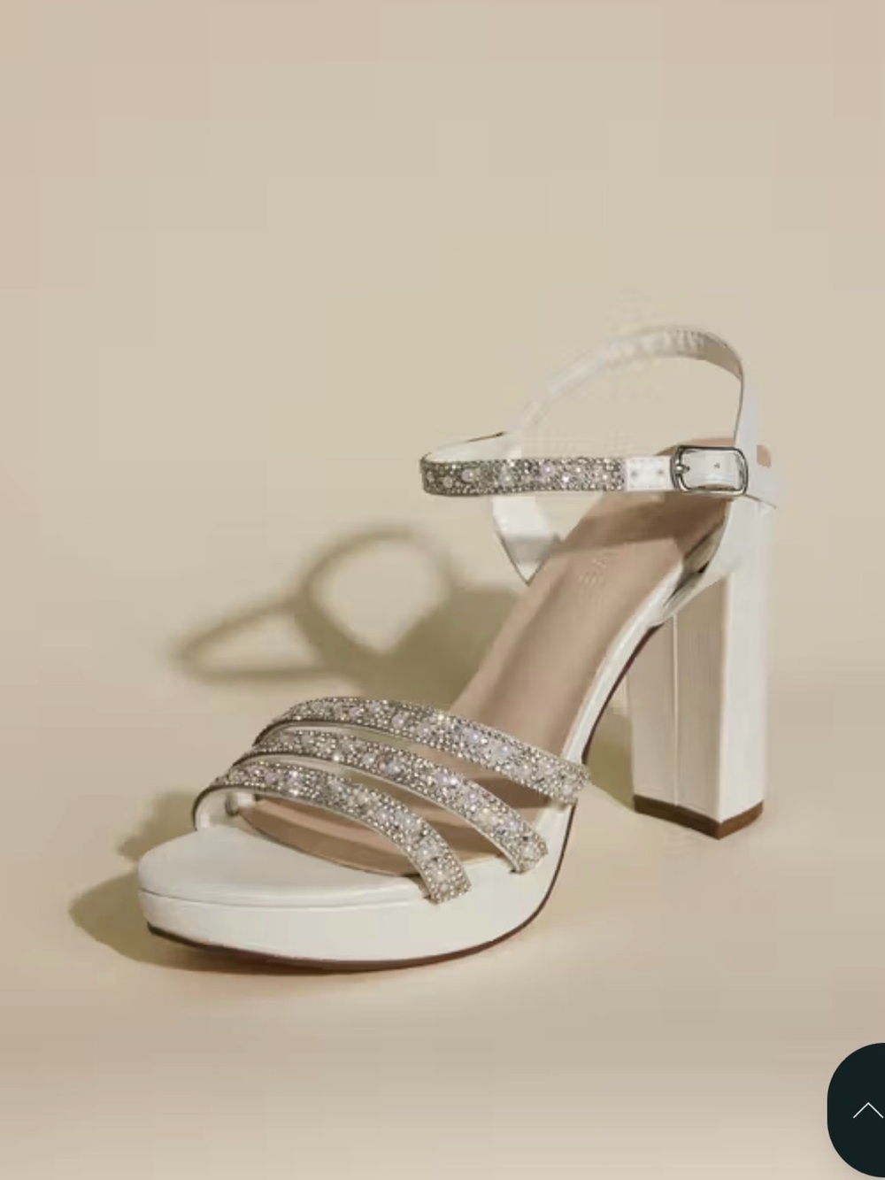White Rhinestone Block Heel Sandals with Ankle Strap
